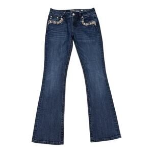 Miss Me MP724982 Pearl & Rhinestone Front Pocket Dark Wash Bootcut Jeans Size 28